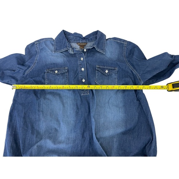 Bit Bridle Jean Shirt‎ Blue Denim Womens Size L Long Sleeve Collared Cotton - Picture 5 of 8